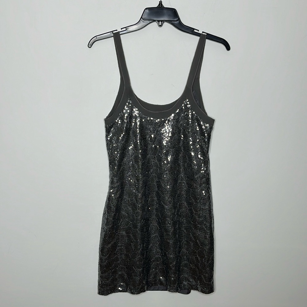 ARMANI EXCHANGE Gunmetal Gray Sequin Tank Dress LBD Sz Small - Picture 1 of 8